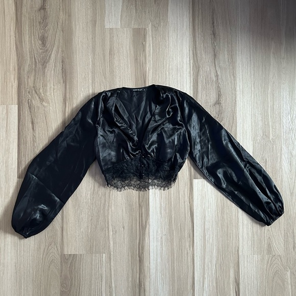 SHEIN Tops - black satin button up